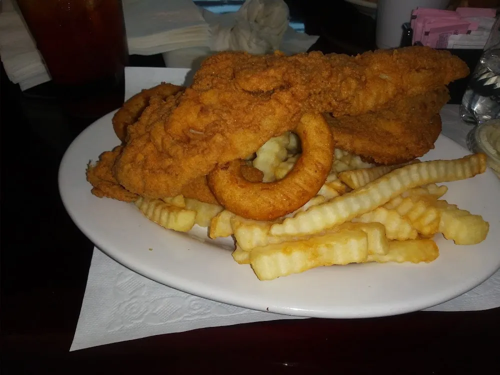 Fried Trout Platter with Fries and Hush Puppies